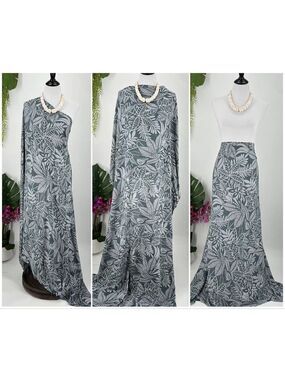 Gray/White Tropical Floral MAXI SARONG Kīkepa Pareo Beach Wrap Skirt